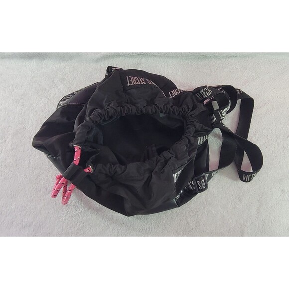 Victoria's Secret Gym Pink Drawstring Backpack Bag Black Missing Logo No Straps - Picture 6 of 12